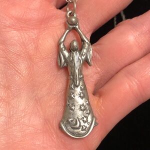 Elegant Silver Tone Angel Pendant Necklace